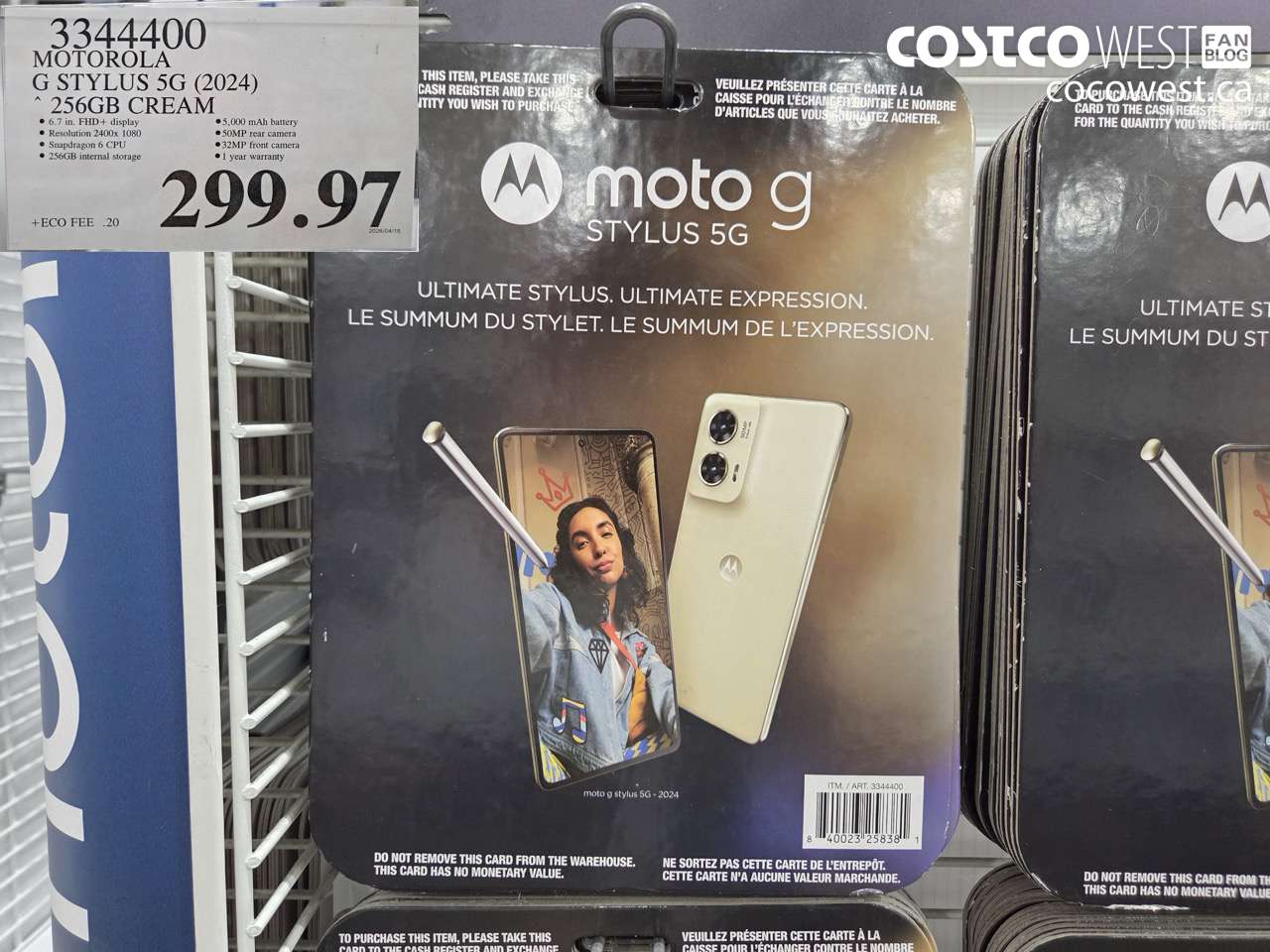 3344400 MOTOROLA G STYLUS 5G (2024) 256GB CREAM $299.97