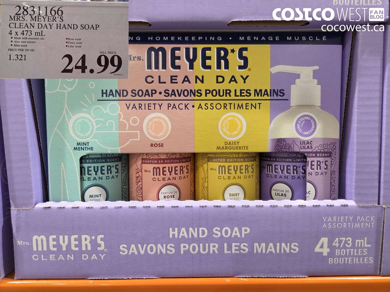 2831166 MRS. MEYER'S CLEAN DAY HAND SOAP 4 X 473 ML $24.99