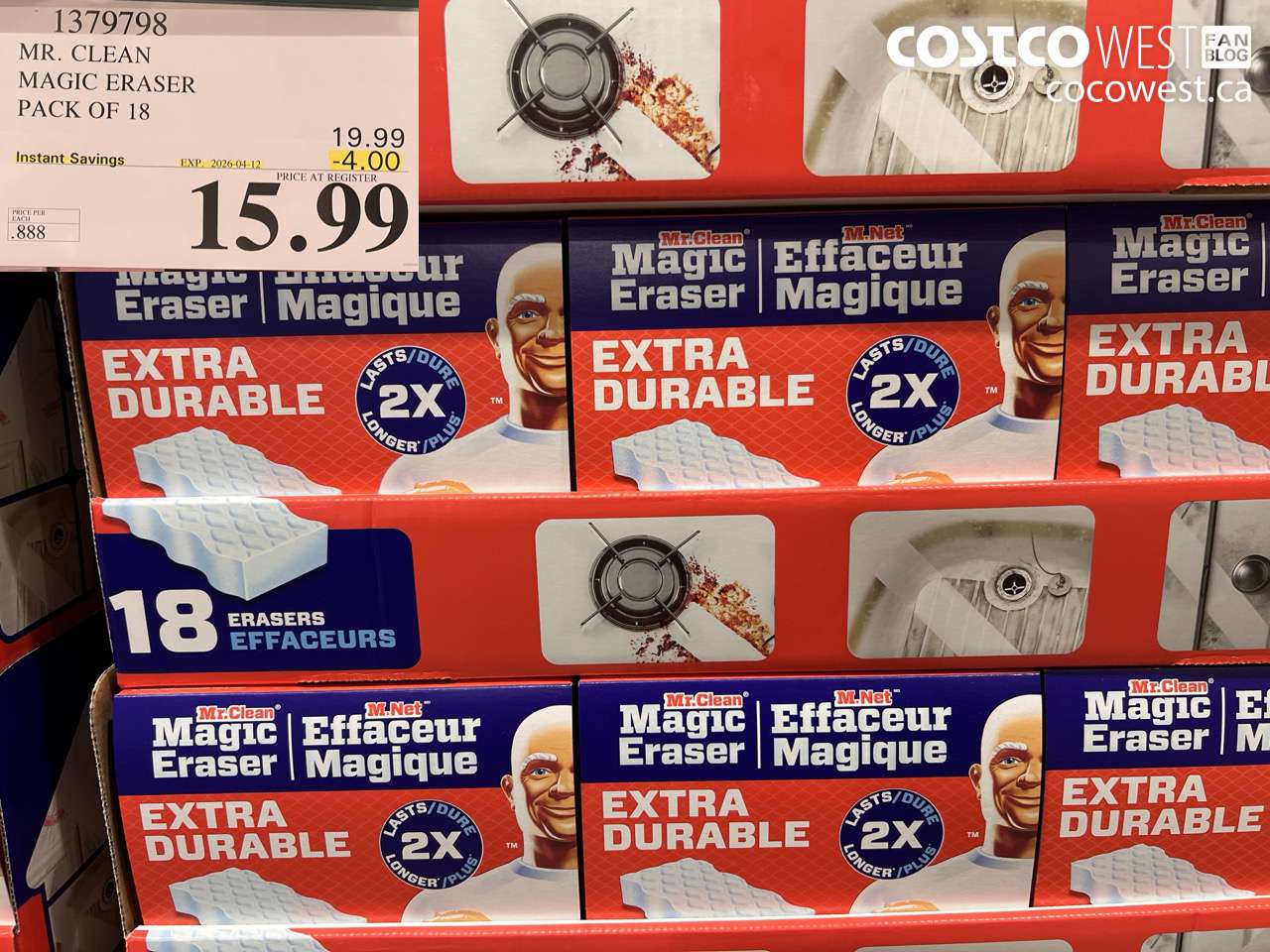 1379798 MR. CLEAN MAGIC ERASER PACK OF 18 ($4.00 INSTANT SAVINGS EXPIRES ON 2026-04-12) $15.99