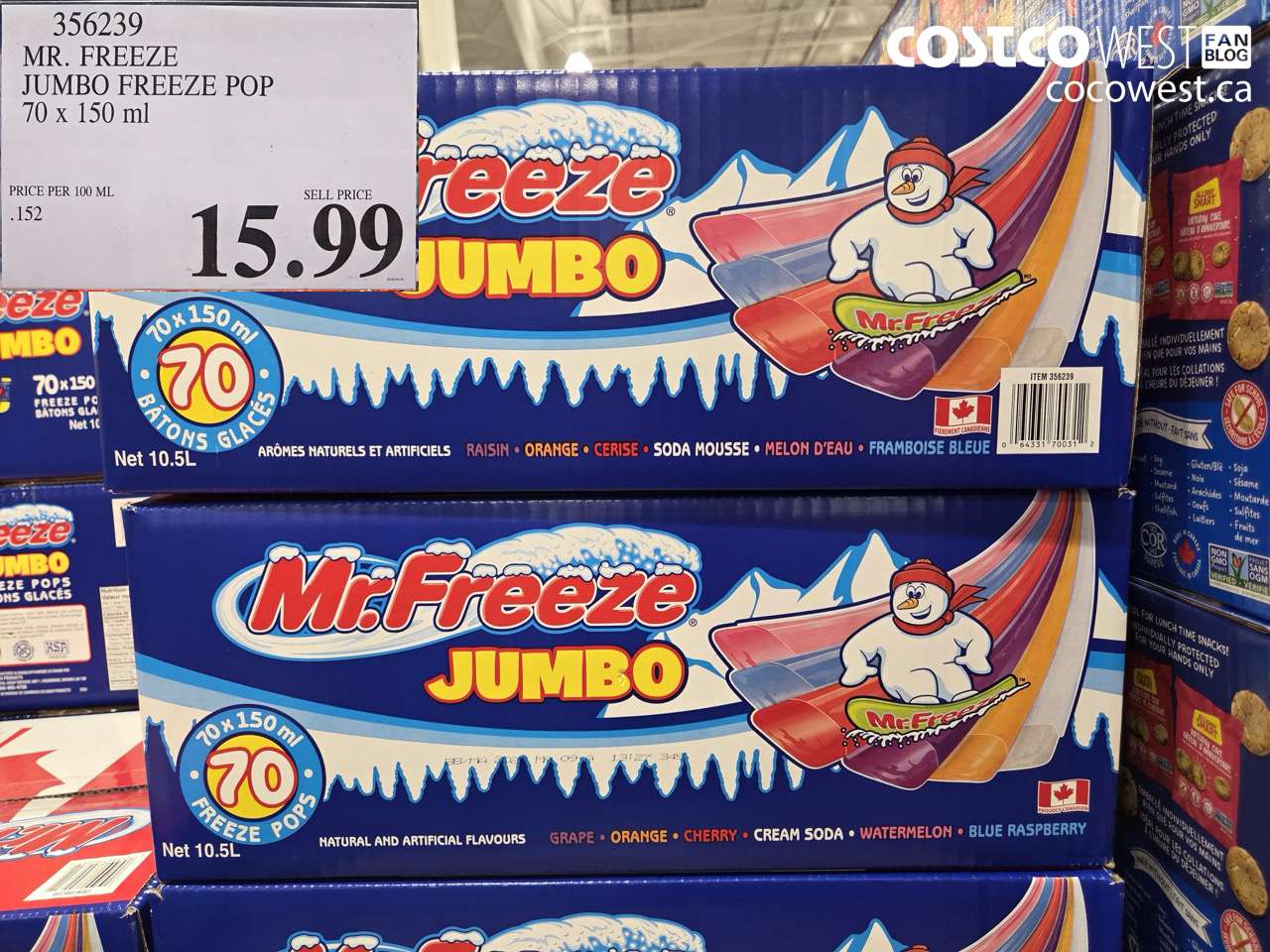 356239 MR. FREEZE JUMBO FREEZE POP 70 X 150 ML $15.99