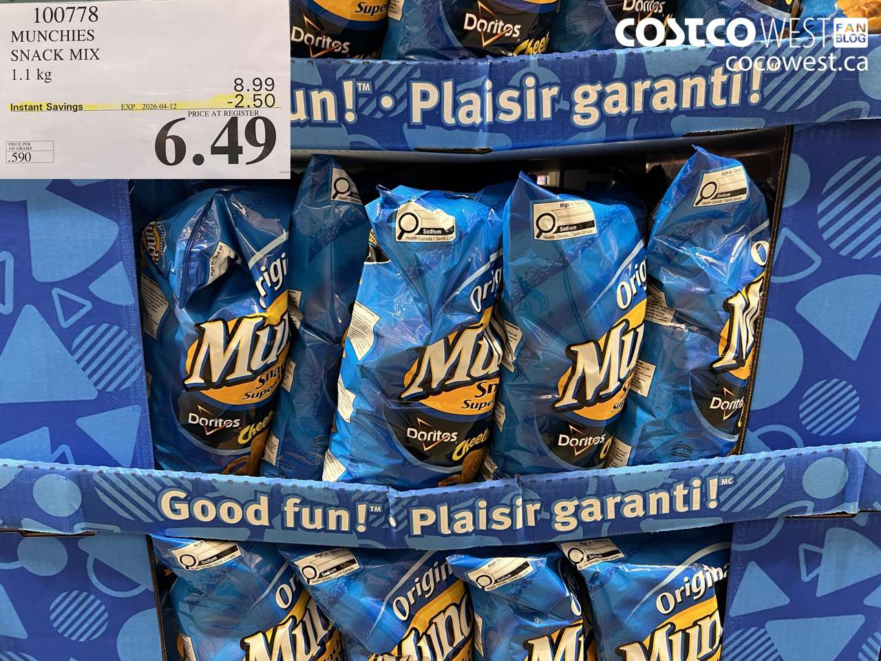 100778 MUNCHIES SNACK MIX 1.1 KG ($2.50 INSTANT SAVINGS EXPIRES ON 2026-04-12) $6.49