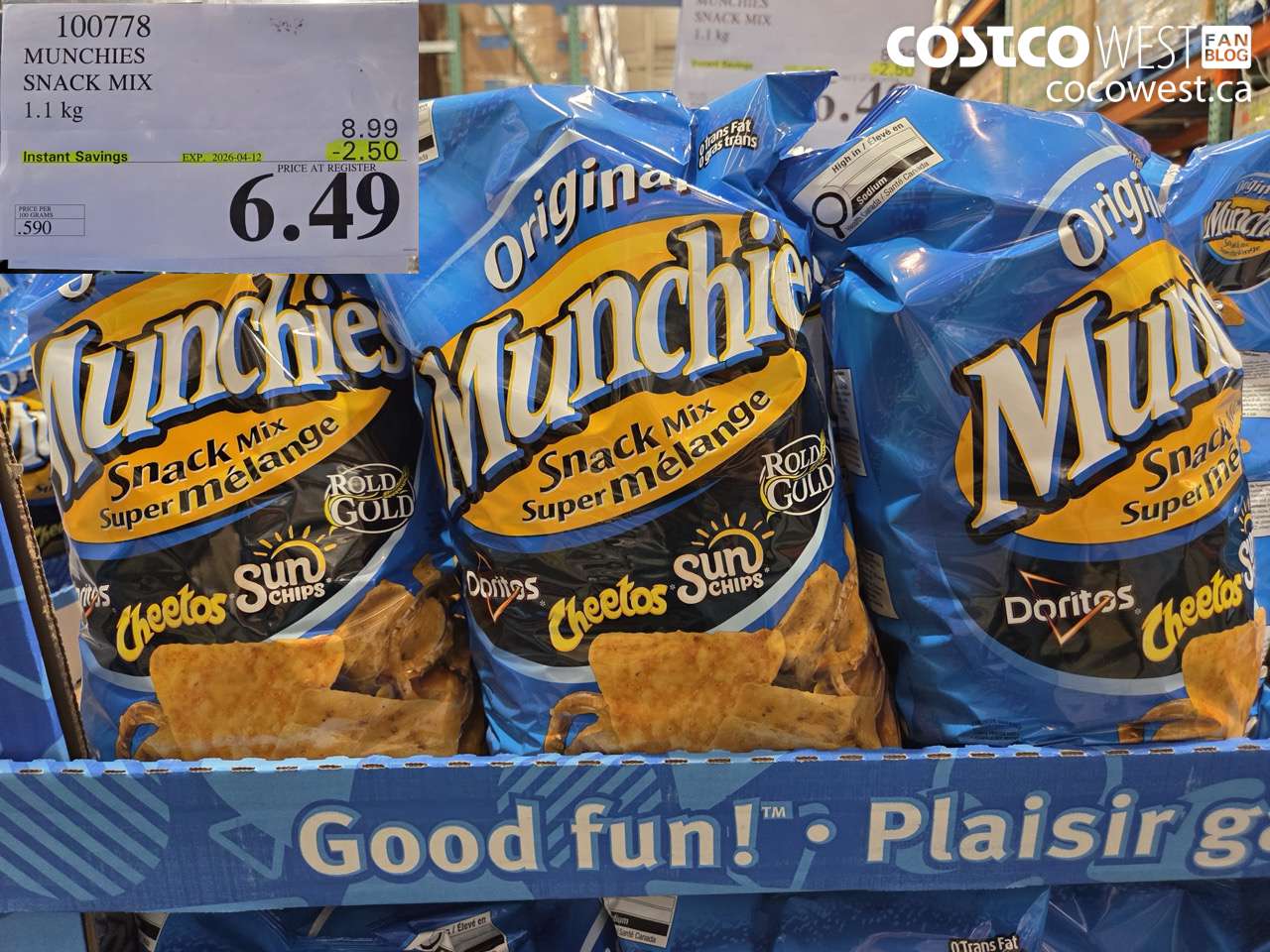 100778 MUNCHIES SNACK MIX 1.1 KG ($2.50 INSTANT SAVINGS EXPIRES ON 2026-04-12) $6.49