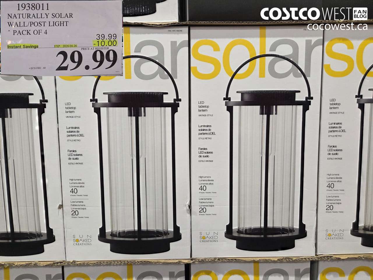 1938011 NATURALLY SOLAR WALL/POST LIGHT PACK OF 4 ($10.00 INSTANT SAVINGS EXPIRES ON 2026-04-26) $29.99