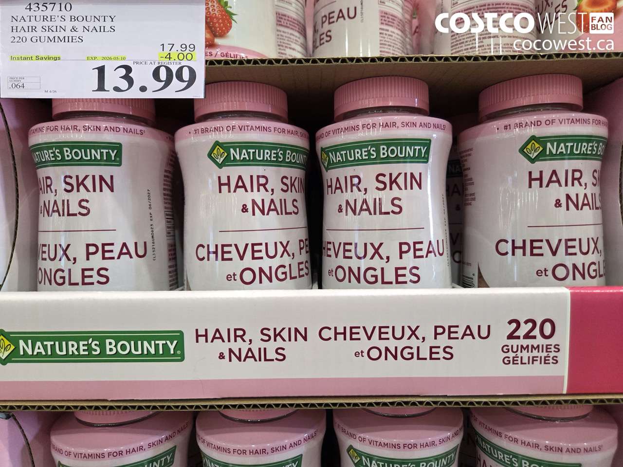 435710 NATURE'S BOUNTY HAIR SKIN & NAILS 220 GUMMIES ($4.00 INSTANT SAVINGS EXPIRES ON 2026-05-10) $13.99