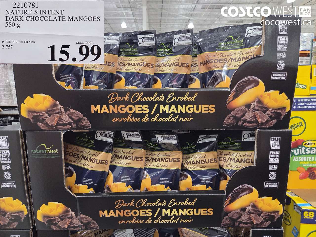 2210781 NATURE'S INTENT DARK CHOCOLATE MANGOES 580G $15.99