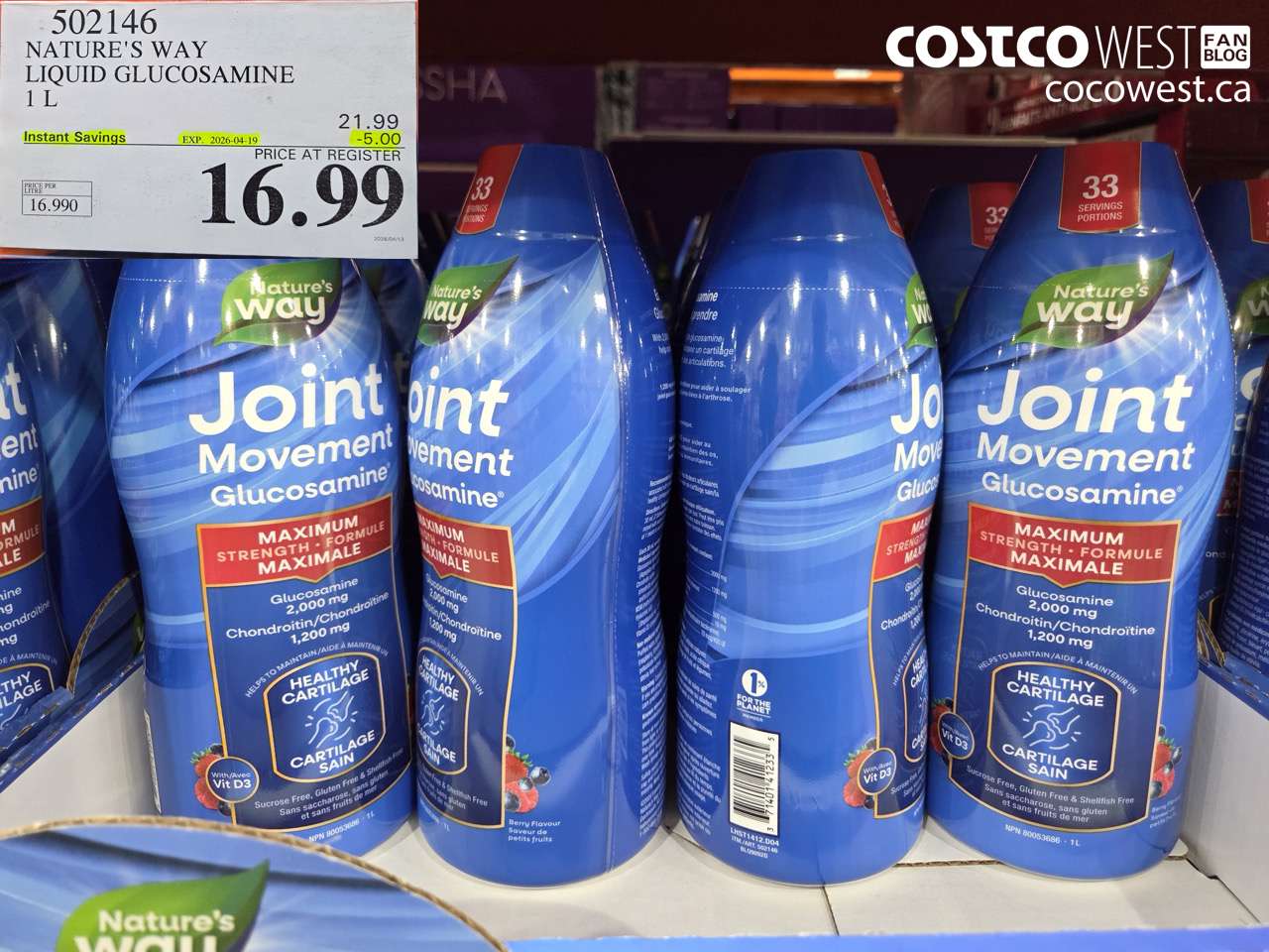 502146 NATURE'S WAY LIQUID GLUCOSAMINE 1 L ($5.00 INSTANT SAVINGS EXPIRES ON 2026-04-19) $16.99