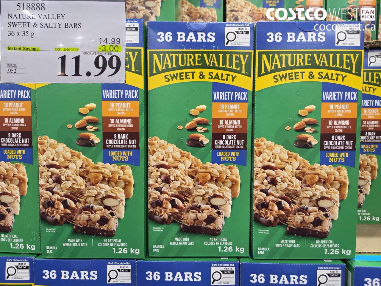 518888 NATURE VALLEY SWEET & SALTY BARS 36 X 35G ($3.00 INSTANT SAVINGS EXPIRES ON 2026-05-03) $11.99