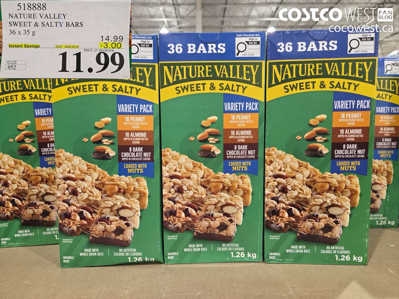 51888 NATURE VALLEY SWEET & SALTY BARS 36 X 35 G ($3.00 INSTANT SAVINGS EXPIRES ON 2026-05-03) $11.99