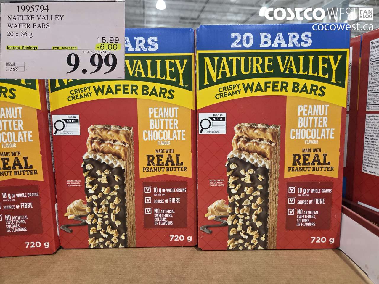 1995794 NATURE VALLEY WAFER BARS 20 X 36G ($6.00 INSTANT SAVINGS EXPIRES ON 2026-04-26) $9.99