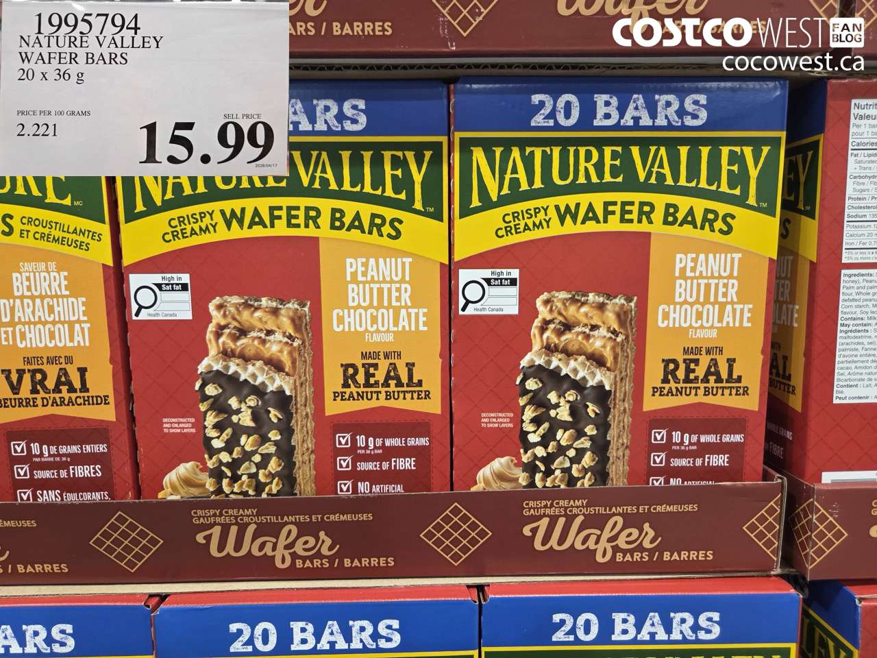 1995794 NATURE VALLEY WAFER BARS 20 X 36 G $15.99