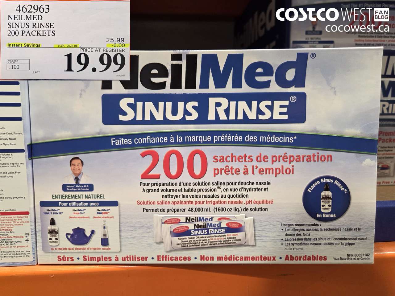 462963 NEILMED SINUS RINSE 200 PACKETS ($6.00 INSTANT SAVINGS EXPIRES ON 2026-04-19) $19.99