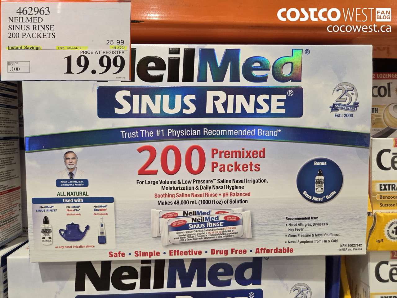 462963 NEILMED SINUS RINSE 200 PACKETS ($6.00 INSTANT SAVINGS EXPIRES ON 2026-04-19) $19.99