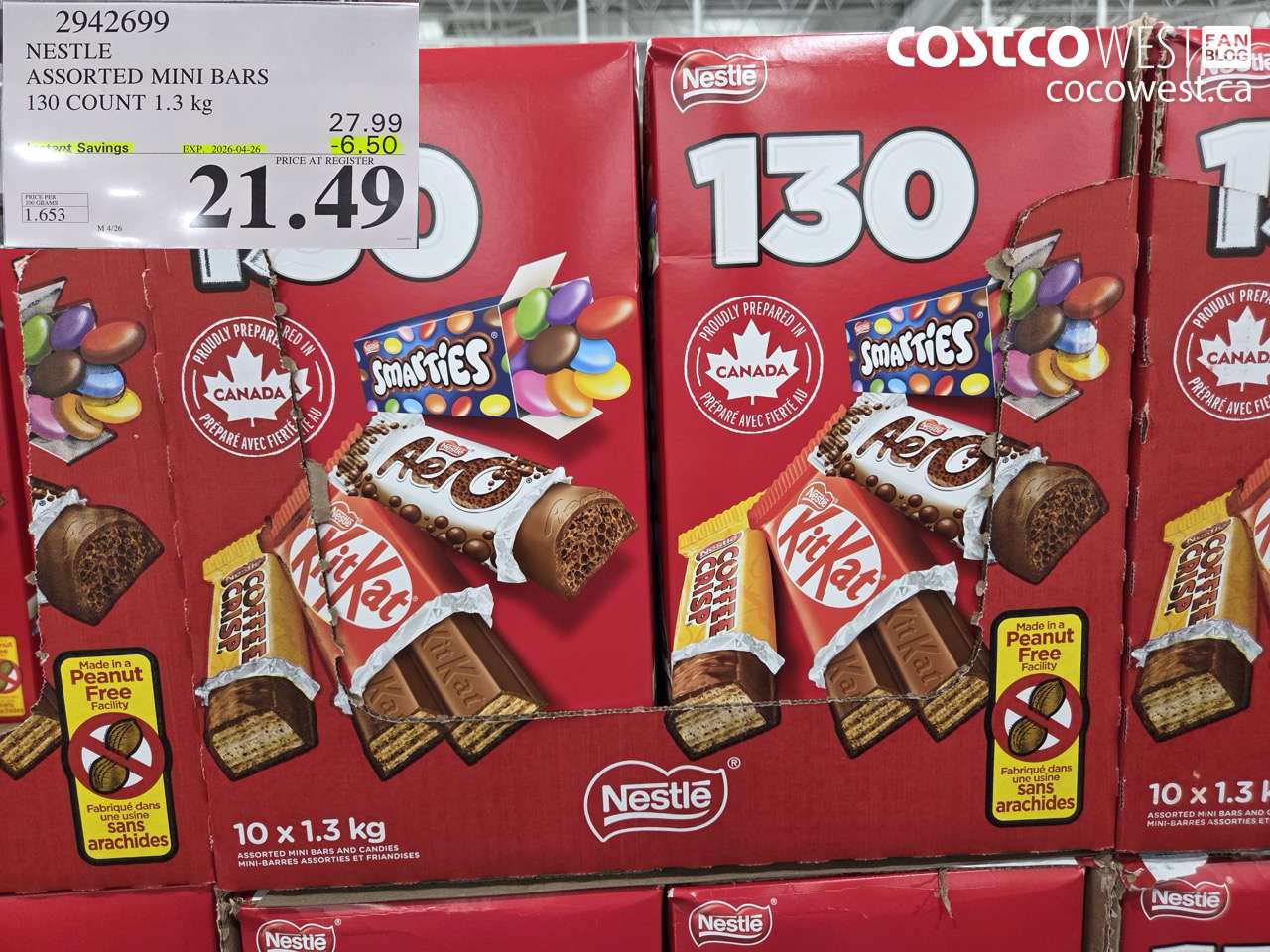 2942699 NESTLE ASSORTED MINI BARS 130 COUNT 1.3 KG ($6.50 INSTANT SAVINGS EXPIRES ON 2026-04-26) $21.49