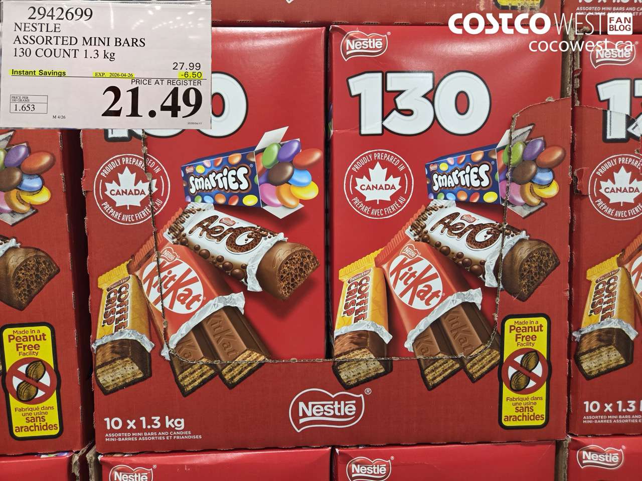 2942699 NESTLE ASSORTED MINI BARS 130 COUNT 1.3 KG ($6.50 INSTANT SAVINGS EXPIRES ON 2026-04-26) $21.49