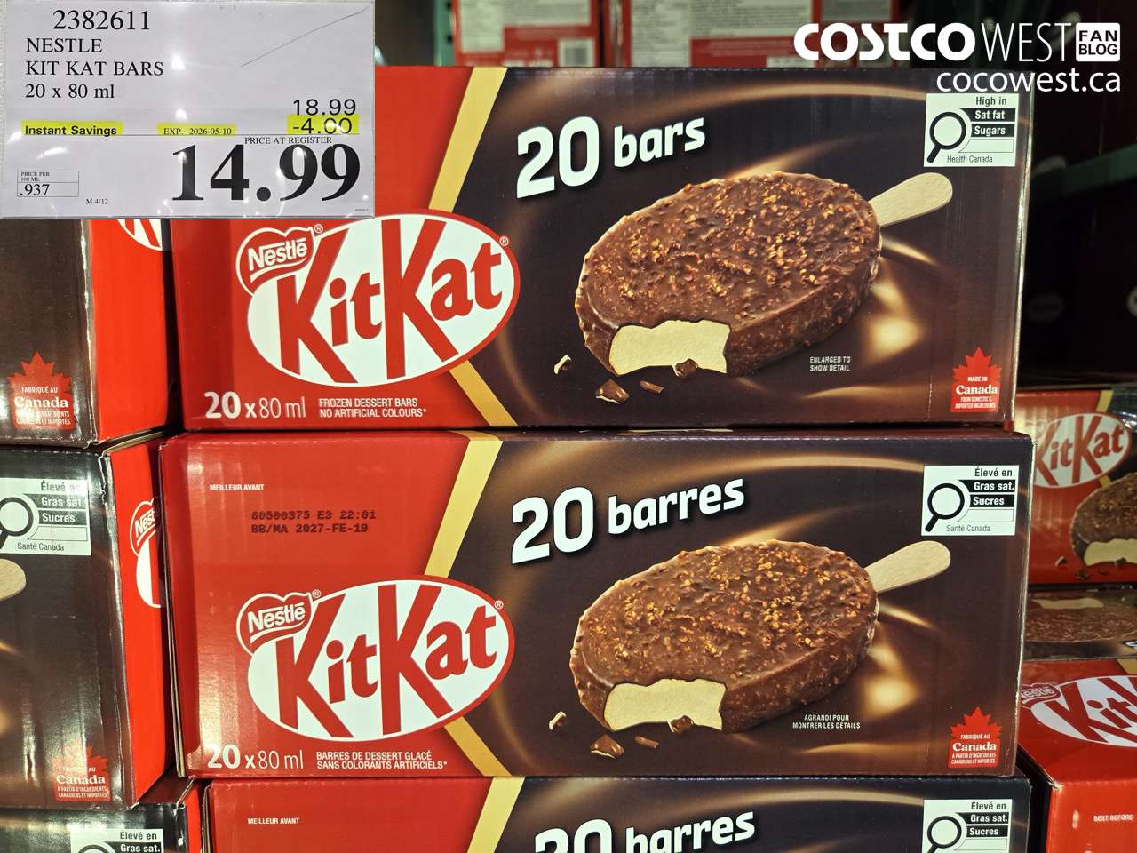2382611 NESTLE KIT KAT BARS 20 X 80 ML ($4.00 INSTANT SAVINGS EXPIRES ON 2026-05-10) $14.99