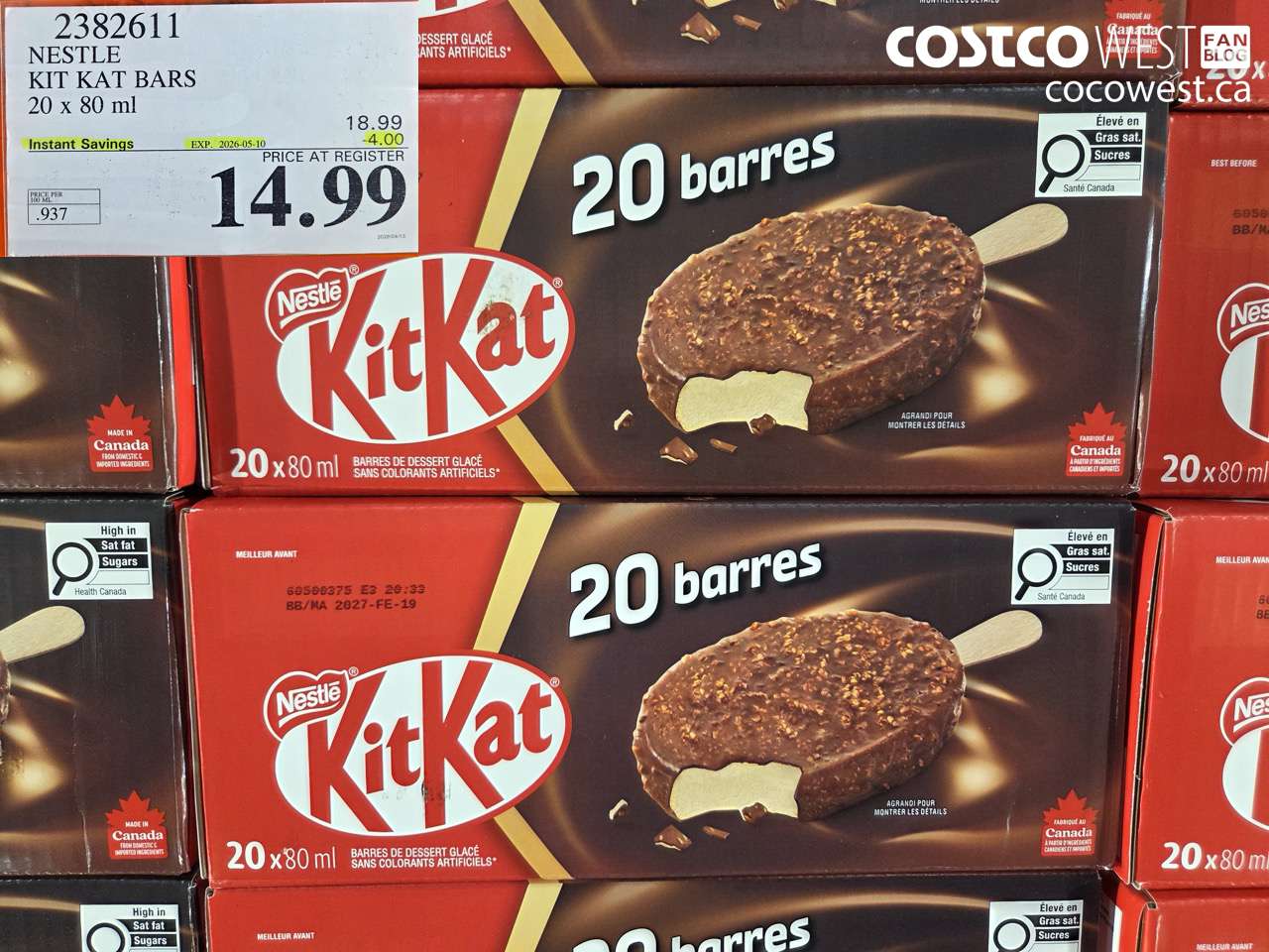 2382611 NESTLE KIT KAT BARS 20 X 80 ML ($4.00 INSTANT SAVINGS EXPIRES ON 2026-05-10) $14.99