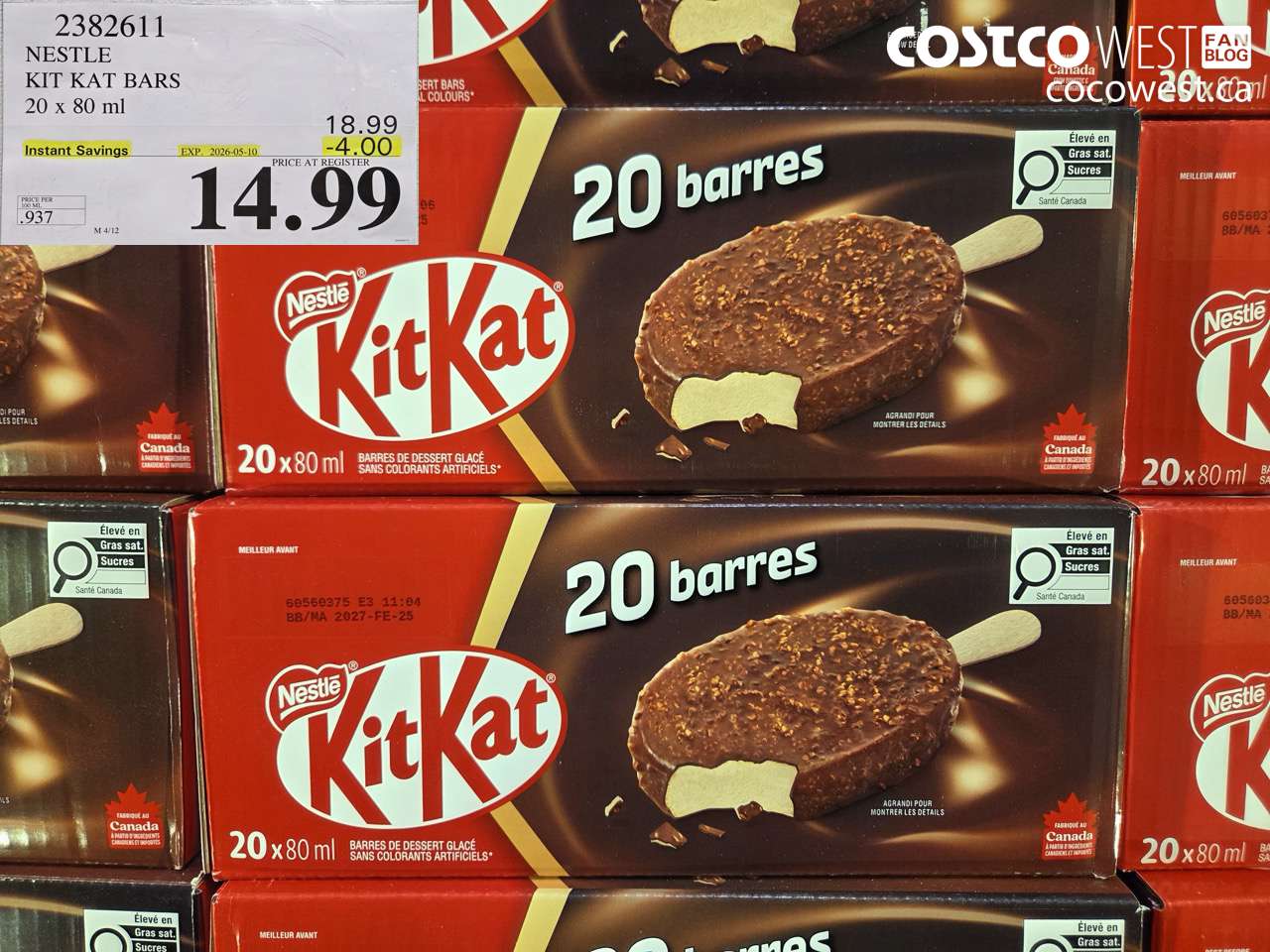 2382611 NESTLE KIT KAT BARS 20 X 80 ML ($4.00 INSTANT SAVINGS EXPIRES ON 2026-05-10) $14.99
