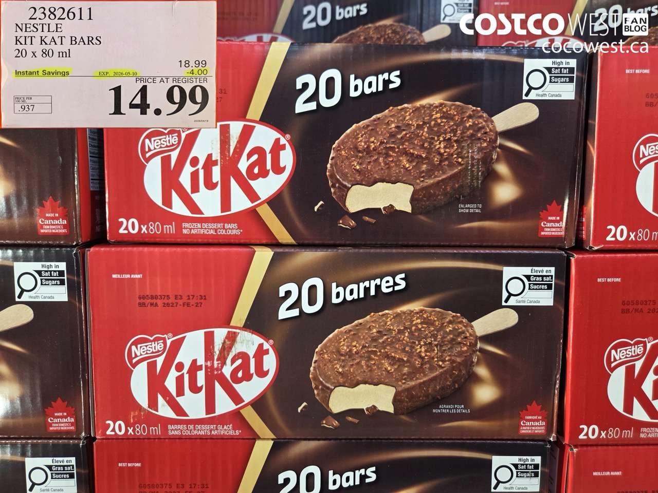 2382611 NESTLE KIT KAT BARS 20 X 80 ML ($4.00 INSTANT SAVINGS EXPIRES ON 2026-05-10) $14.99
