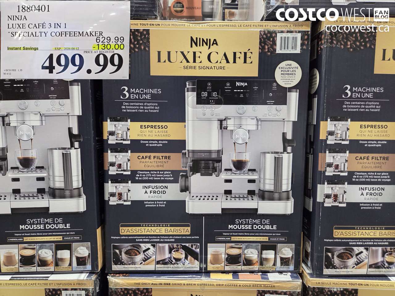 1880401 NINJA LUXE CAFÉ 3 IN 1 SPECIALTY COFFEEMAKER ($130.00 INSTANT SAVINGS EXPIRES ON 2026-04-12) $499.99