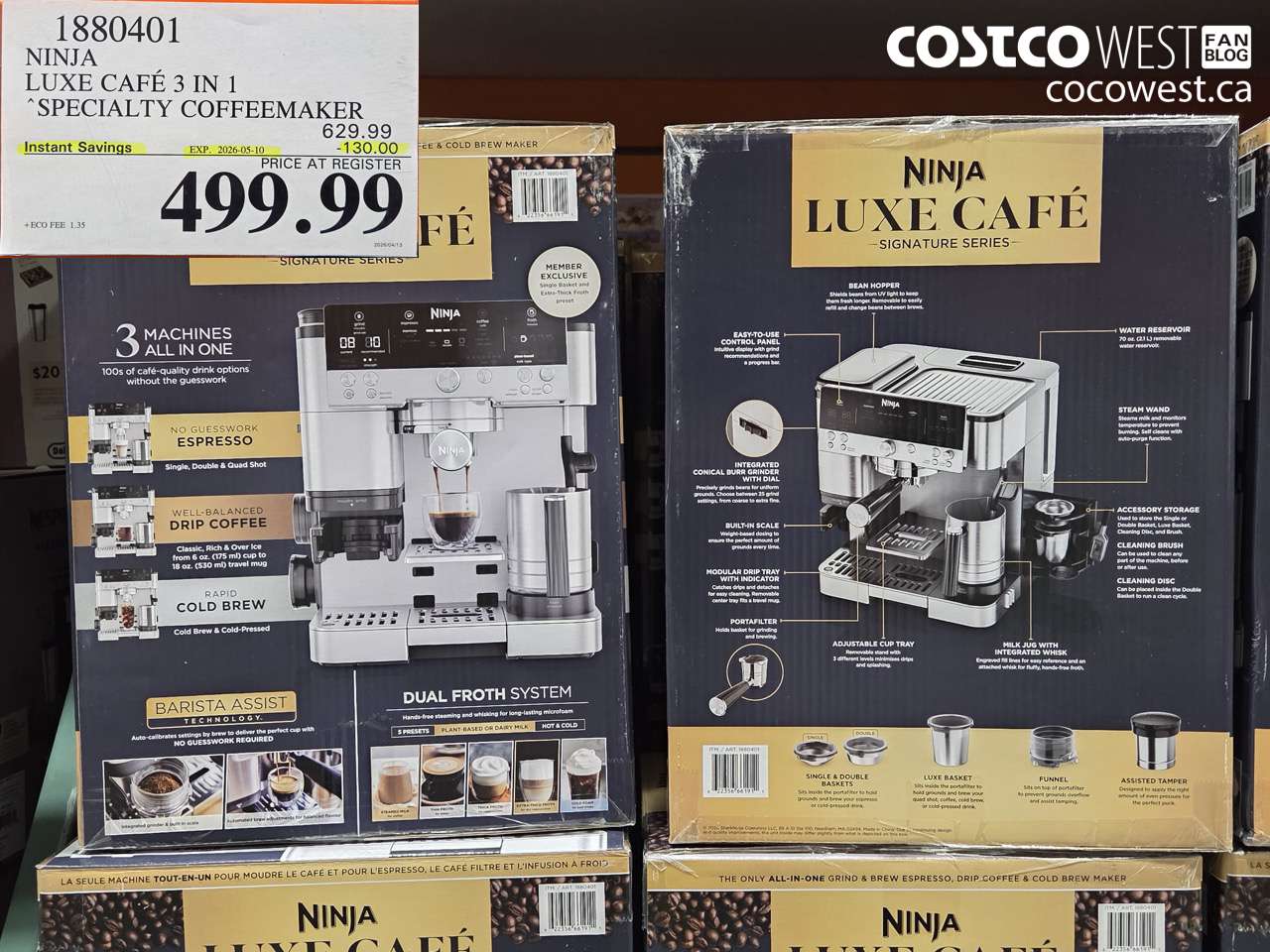 1880401 NINJA LUXE CAFÉ 3 IN 1 SPECIALTY COFFEEMAKER ($130.00 INSTANT SAVINGS EXPIRES ON 2026-05-10) $499.99