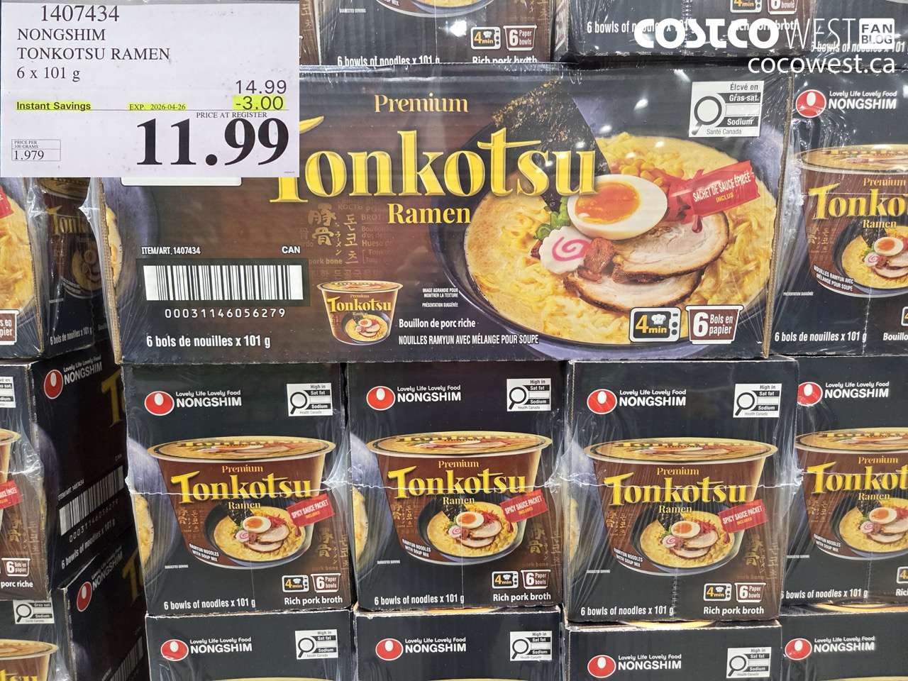 1407434 NONGSHIM TONKOTSU RAMEN 6 X 101G ($3.00 INSTANT SAVINGS EXPIRES ON 2026-04-26) $11.99