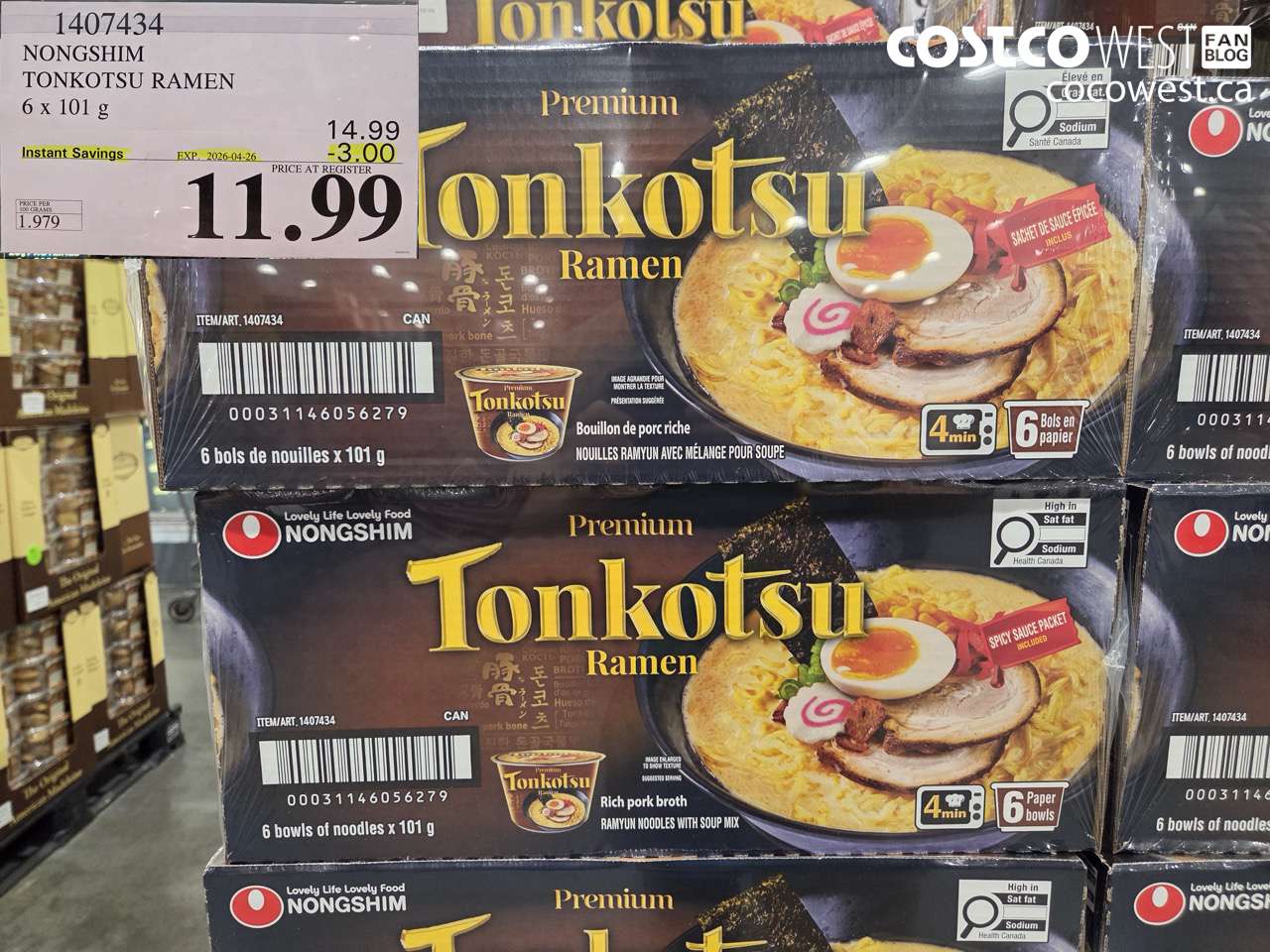 1407434 NONGSHIM TONKOTSU RAMEN 6 X 101G ($3.00 INSTANT SAVINGS EXPIRES ON 2026-04-26) $11.99