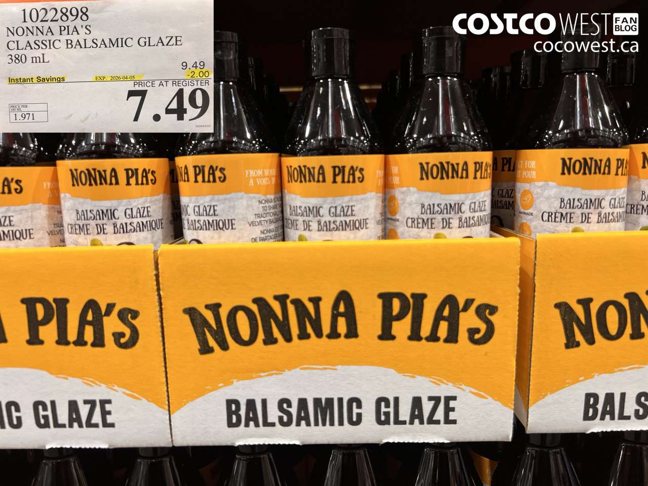 1022898 NONNA PIA'S CLASSIC BALSAMIC GLAZE 380 ML ($2.00 INSTANT SAVINGS EXPIRES ON 2026-04-05) $7.49