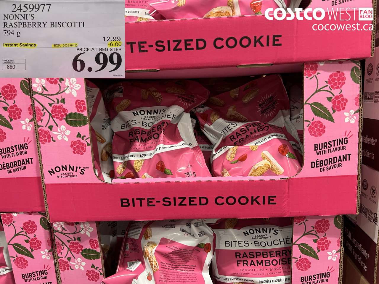 2459977 NONNI'S RASPBERRY BISCOTTI 794G ($6.00 INSTANT SAVINGS EXPIRES ON 2026-04-12) $6.99