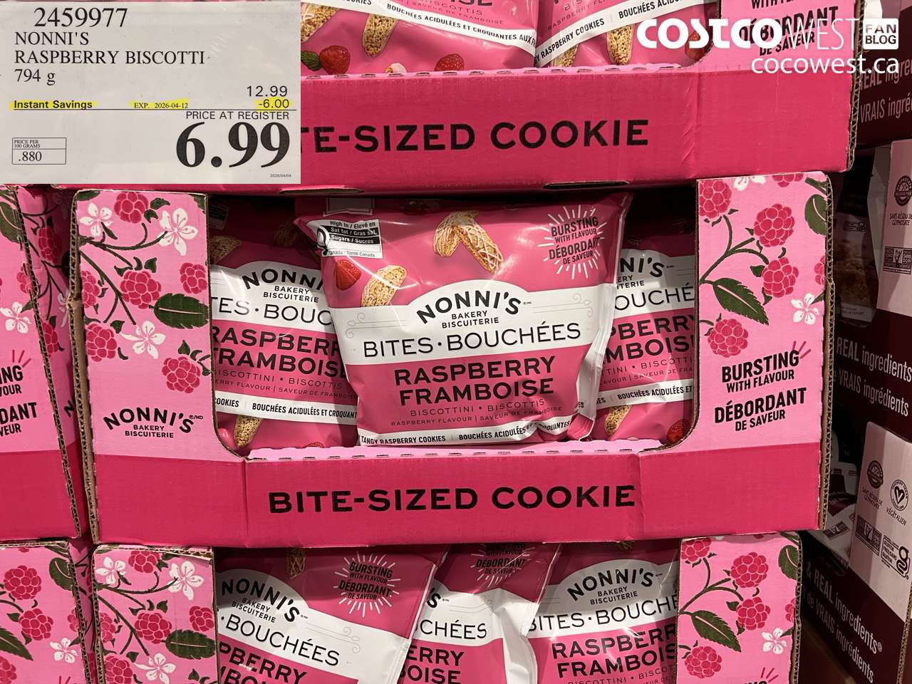 2459977 NONNI'S RASPBERRY BISCOTTI 794G ($6.00 INSTANT SAVINGS EXPIRES ON 2026-04-12) $6.99