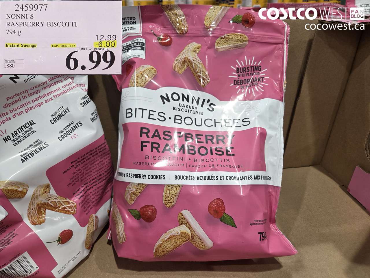 2459977 NONNI'S RASPBERRY BISCOTTI 794G ($6.00 INSTANT SAVINGS EXPIRES ON 2026-04-12) $6.99