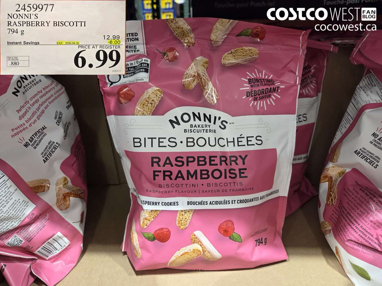 2459977 NONNI'S RASPBERRY BISCOTTI 794G ($6.00 INSTANT SAVINGS EXPIRES ON 2026-04-26) $6.99