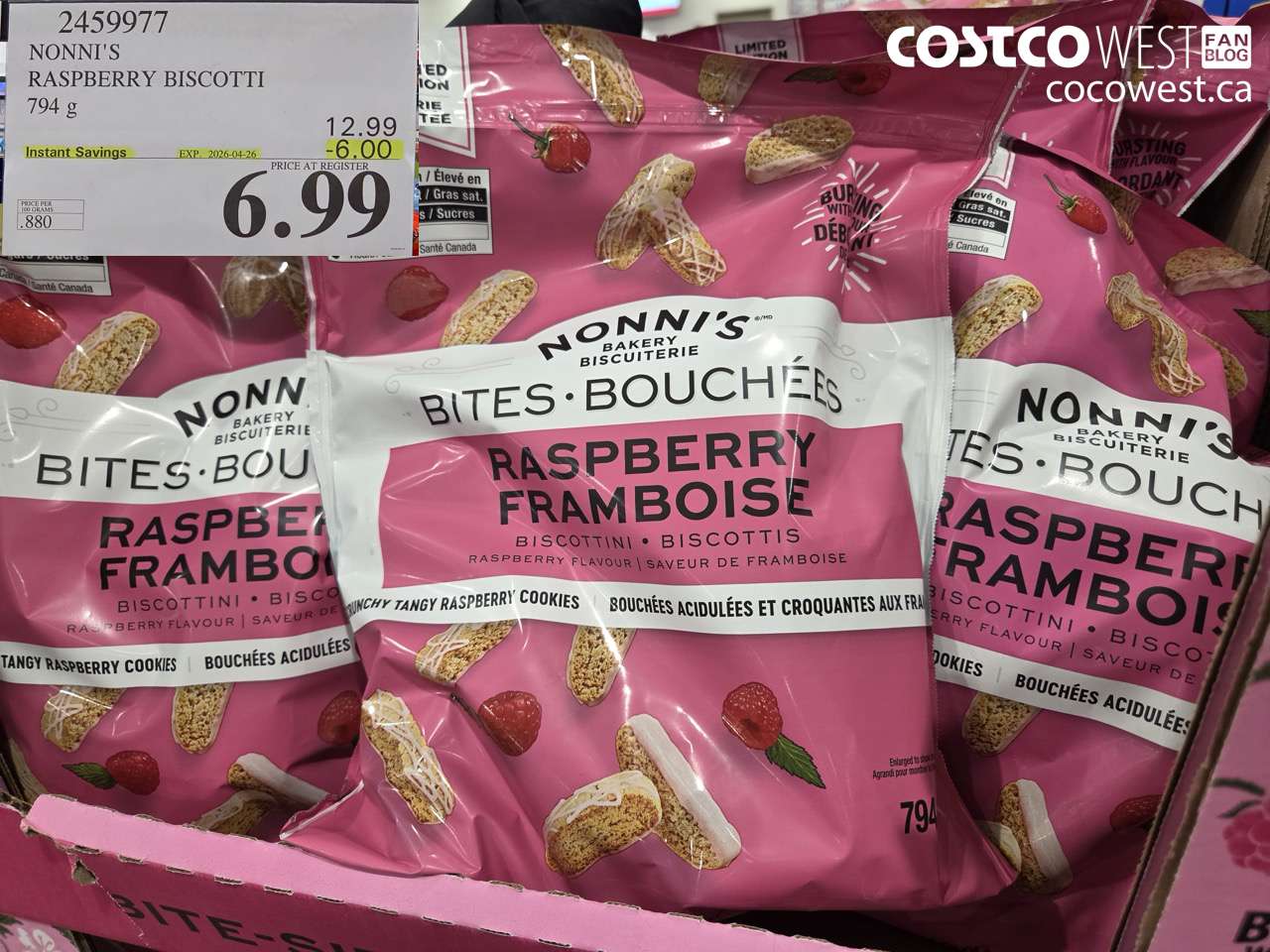 2459977 NONNI'S RASPBERRY BISCOTTI 794G ($6.00 INSTANT SAVINGS EXPIRES ON 2026-04-26) $6.99