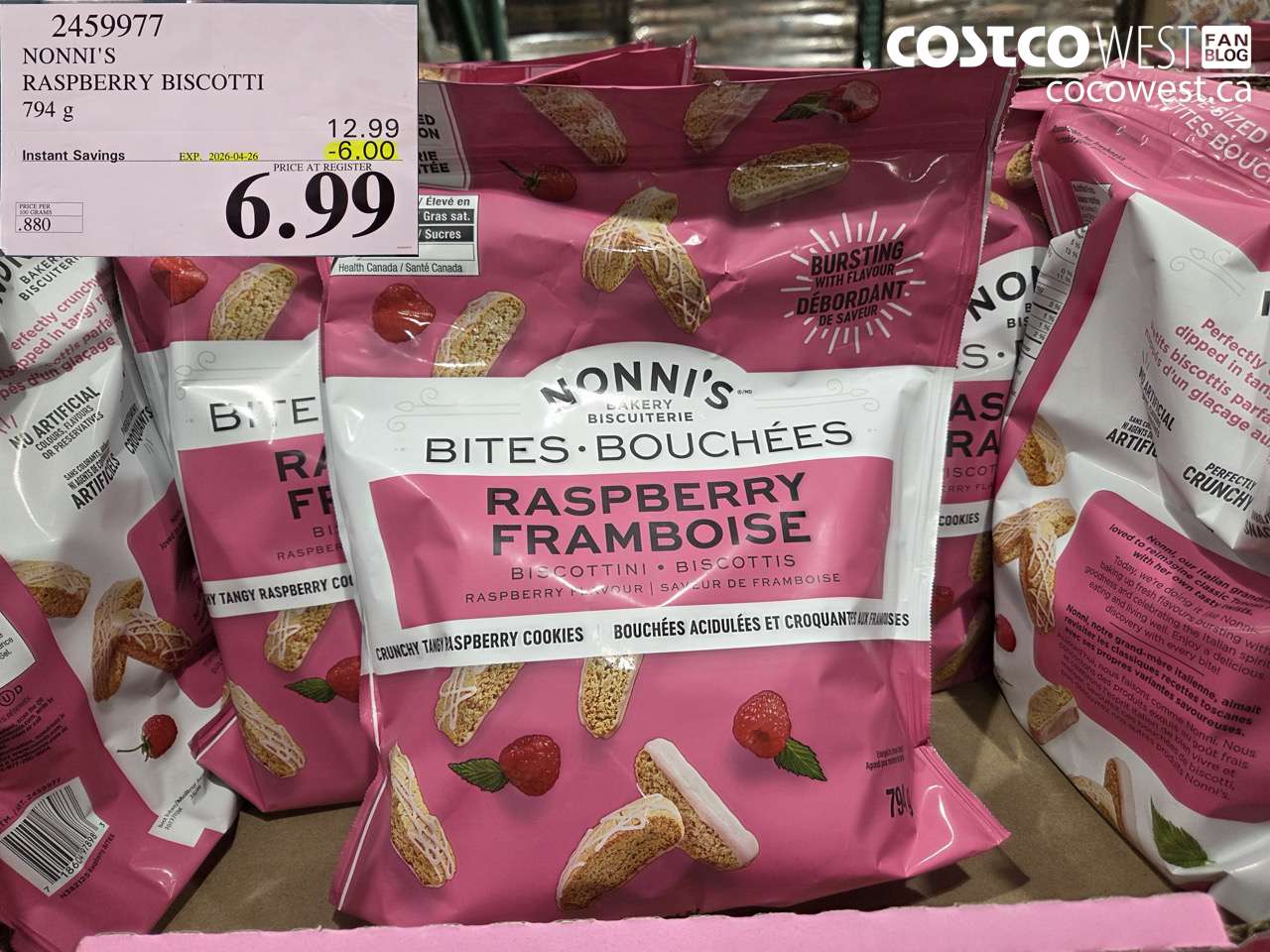 2459977 NONNI'S RASPBERRY BISCOTTI 794G ($6.00 INSTANT SAVINGS EXPIRES ON 2026-04-26) $6.99