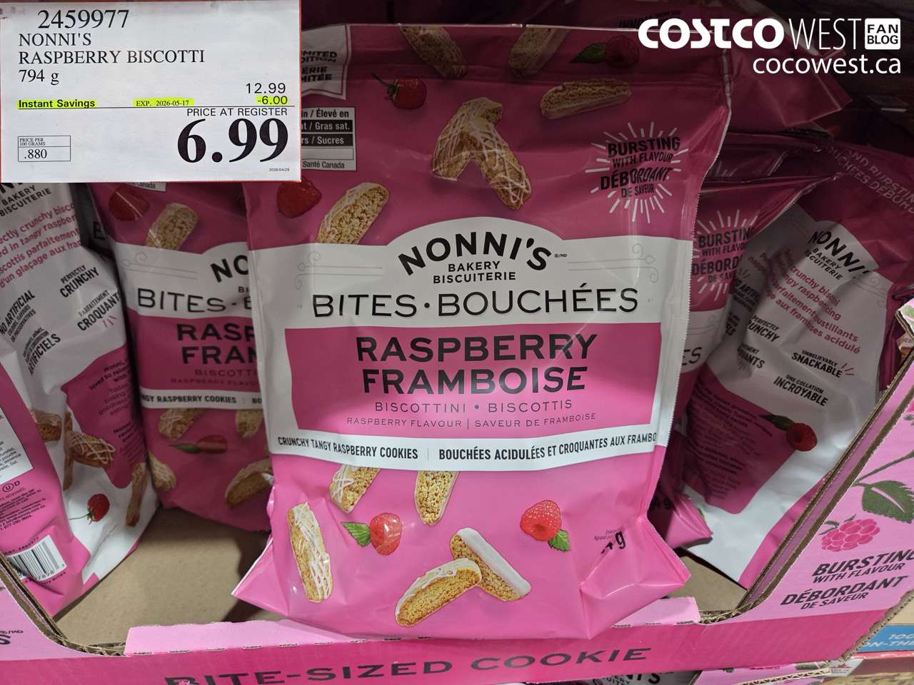 2439977 NONNI'S RASPBERRY BISCOTTI 794 G ($6.00 INSTANT SAVINGS EXPIRES ON 2026-05-17) $6.99