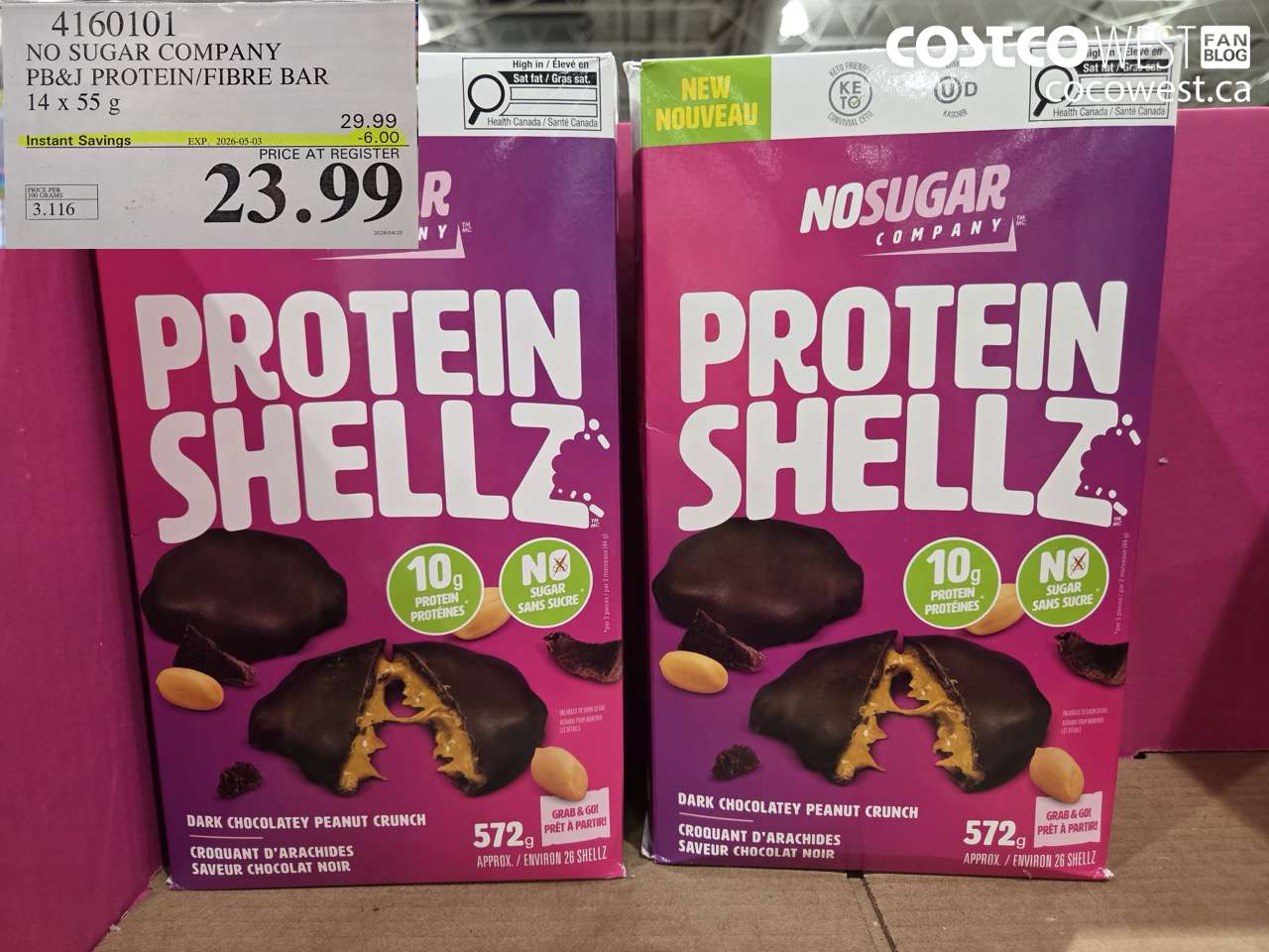 4160101 NO SUGAR COMPANY PB&J PROTEIN/FIBRE BAR 14 X 55 G ($6.00 INSTANT SAVINGS EXPIRES ON 2026-05-03) $23.99