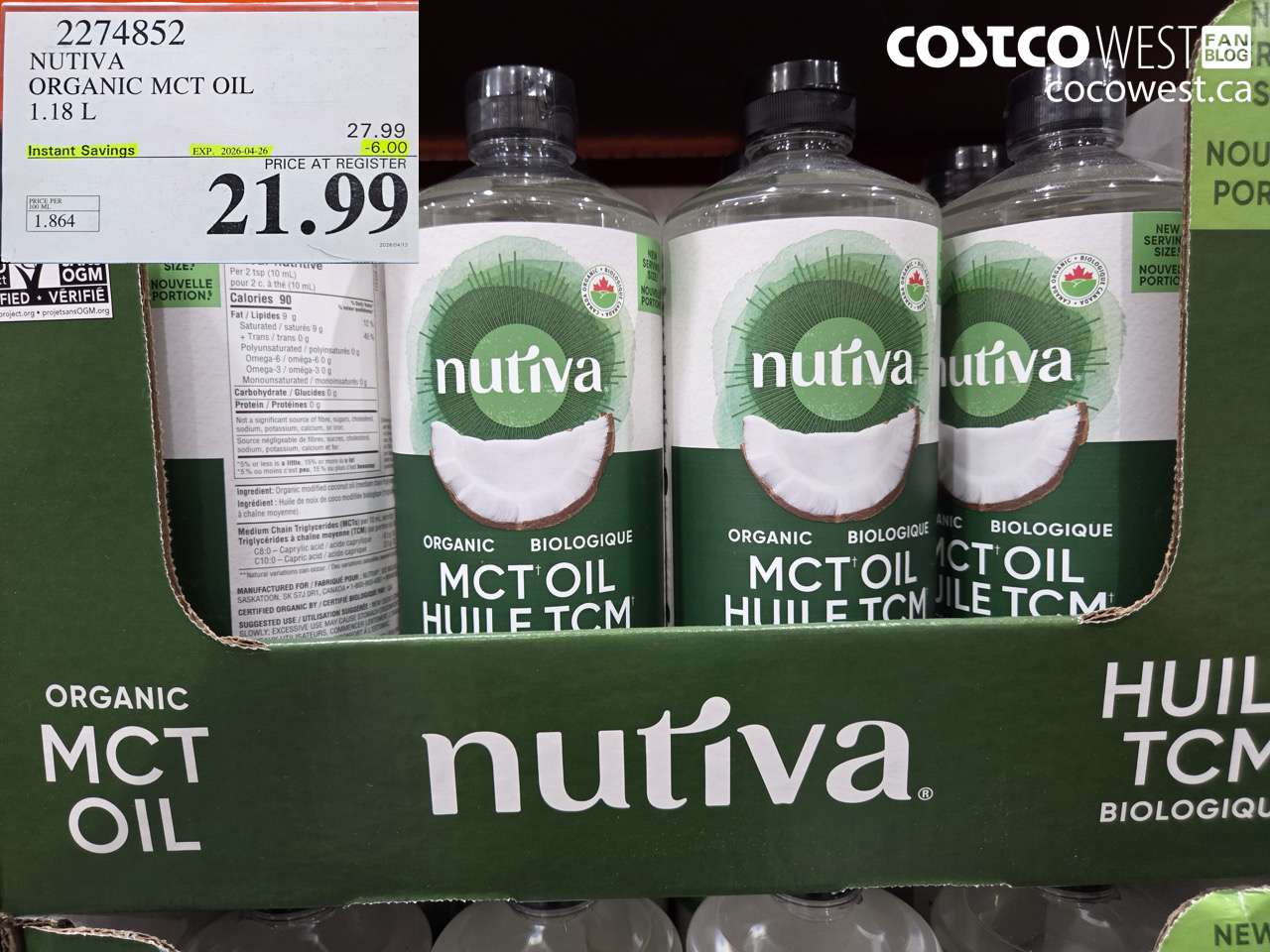 2274852 NUTIVA ORGANIC MCT OIL 1.18 L ($6.00 INSTANT SAVINGS EXPIRES ON 2026-04-26) $21.99