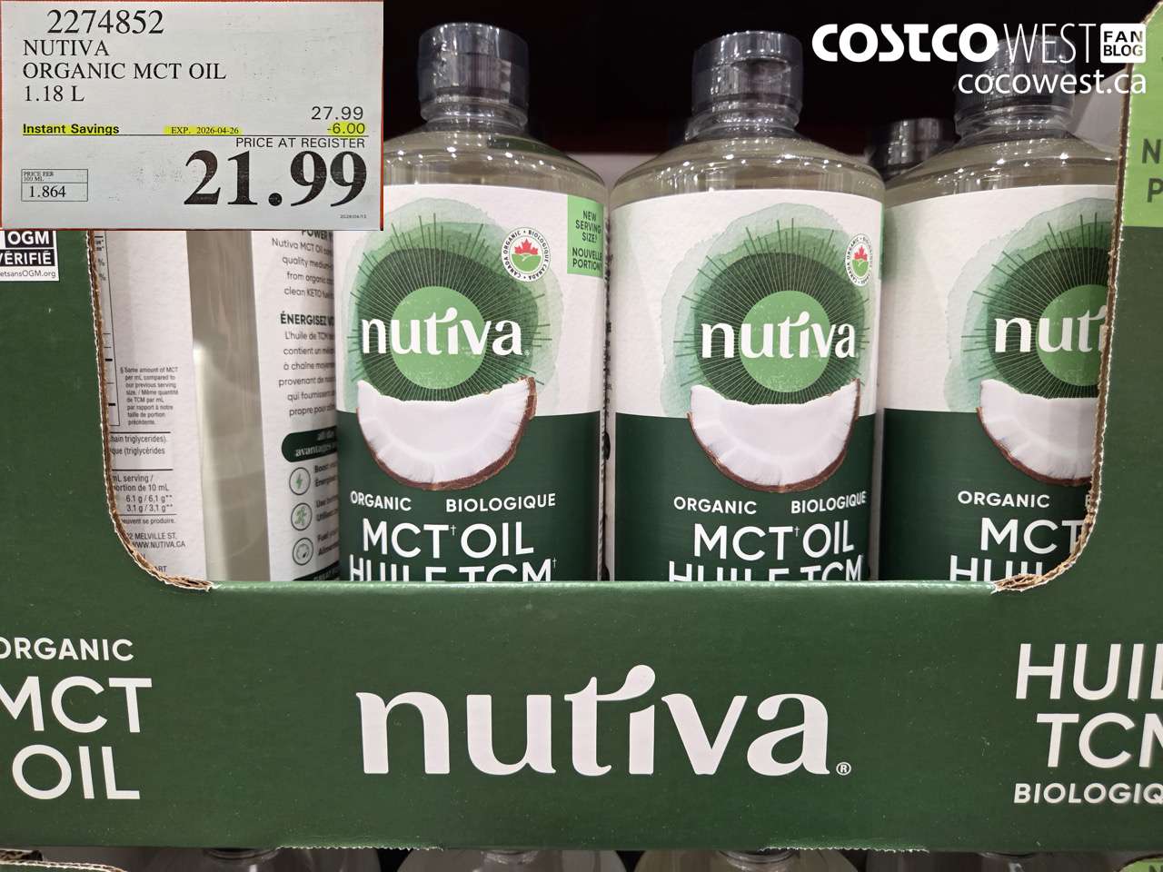 22714852 NUTIVA ORGANIC MCT OIL 1.18 L ($6.00 INSTANT SAVINGS EXPIRES ON 2026-04-26) $21.99