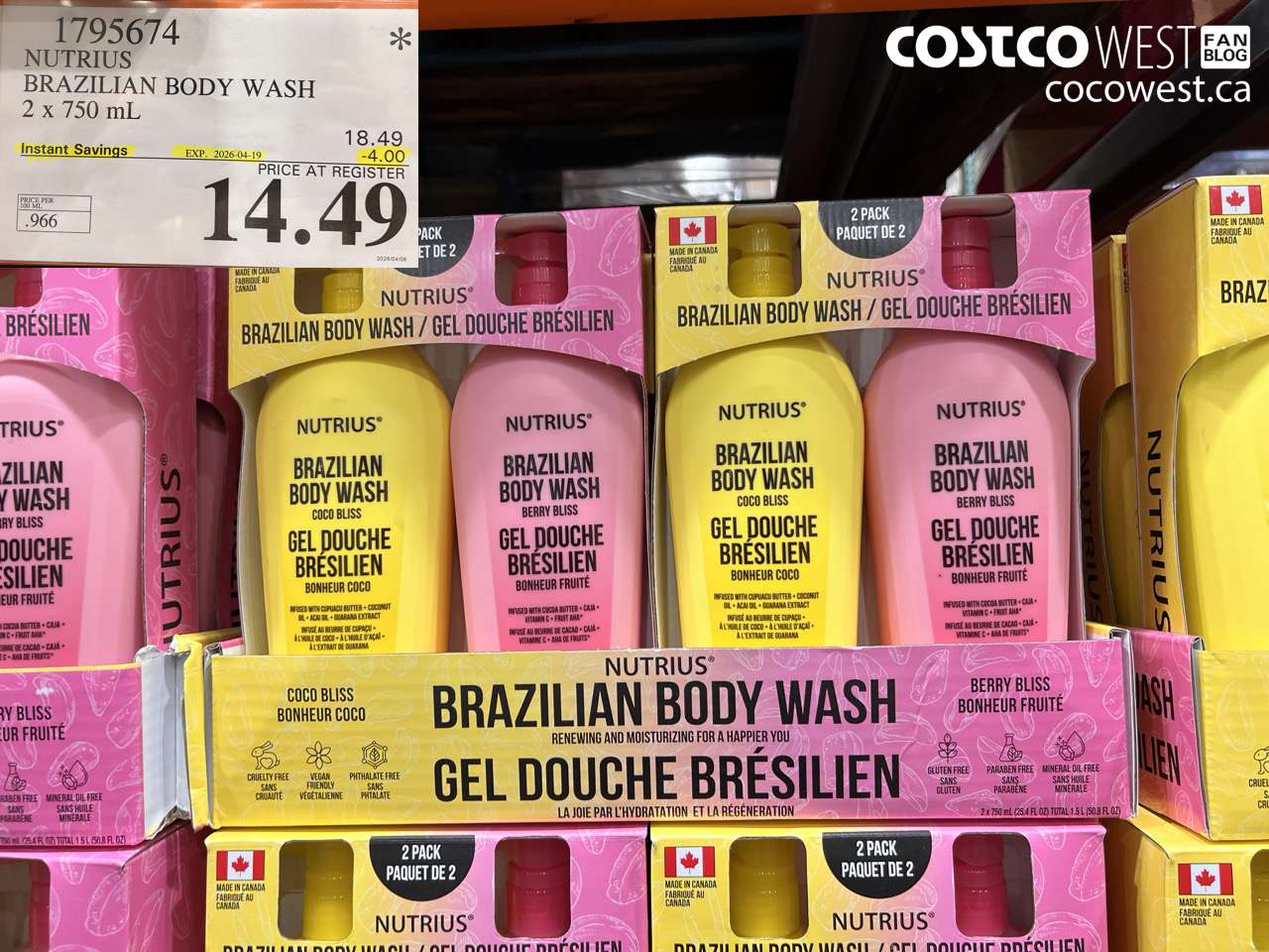 1795674 NUTRIUS BRAZILIAN BODY WASH 2 X 750 ML ($4.00 INSTANT SAVINGS EXPIRES ON 2026-04-19) $14.49