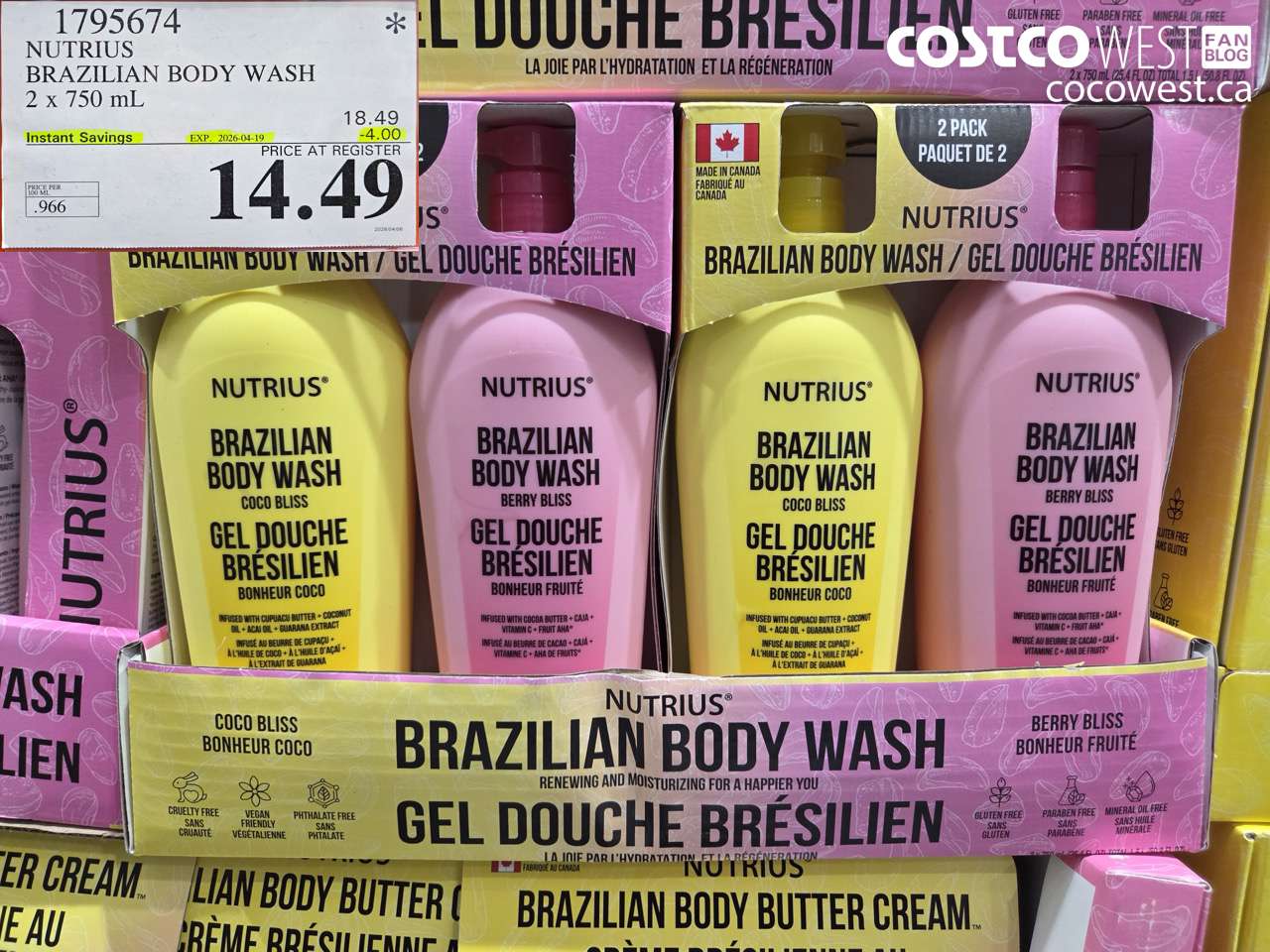 1795674 NUTRIUS BRAZILIAN BODY WASH 2 X 750 ML ($4.00 INSTANT SAVINGS EXPIRES ON 2026-04-19) $14.49