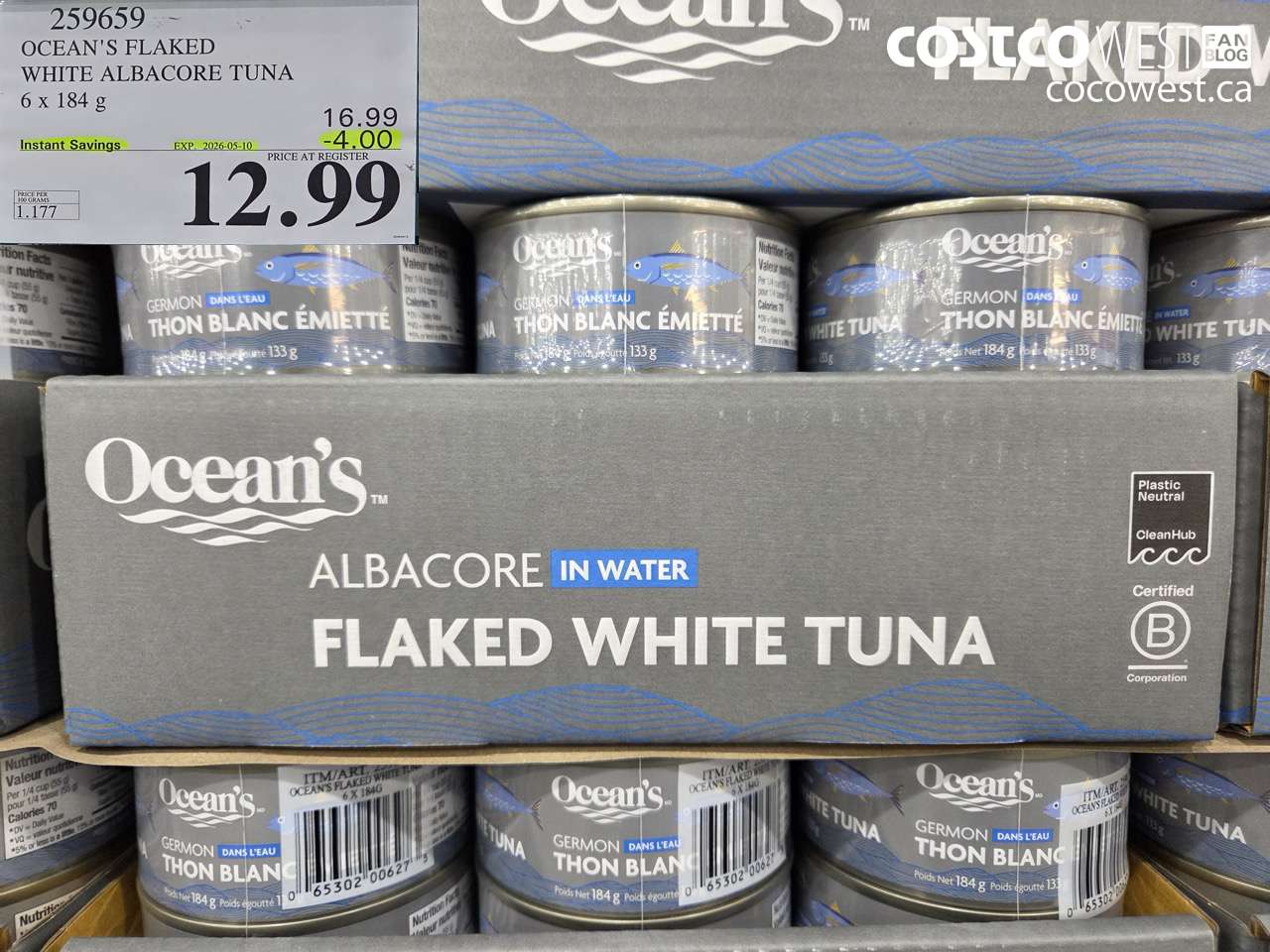 259659 OCEAN'S FLAKED WHITE ALBACORE TUNA 6 X 184G ($4.00 INSTANT SAVINGS EXPIRES ON 2026-05-10) $12.99