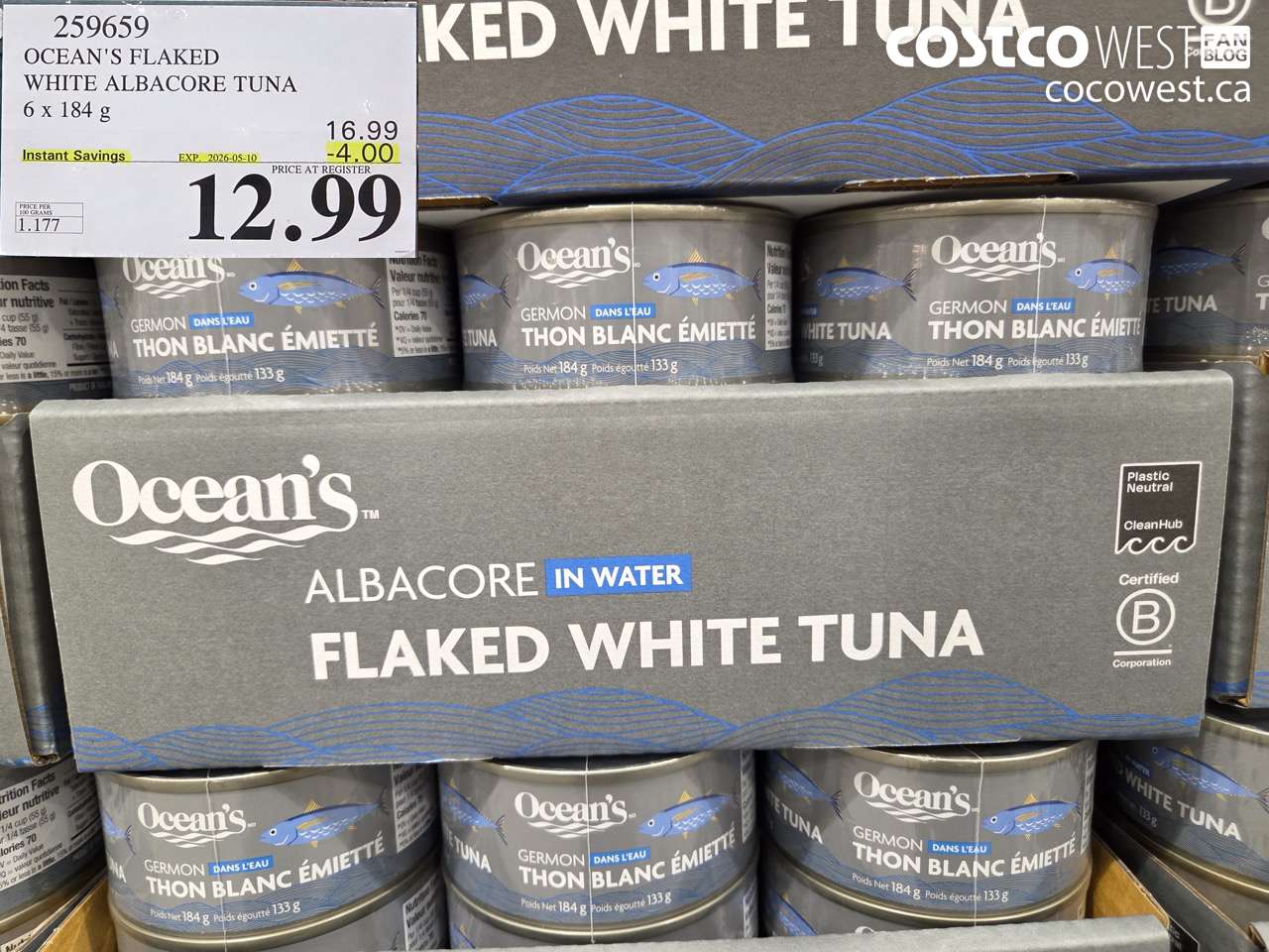 259659 OCEAN'S FLAKED WHITE ALBACORE TUNA 6 X 184G ($4.00 INSTANT SAVINGS EXPIRES ON 2026-05-10) $12.99