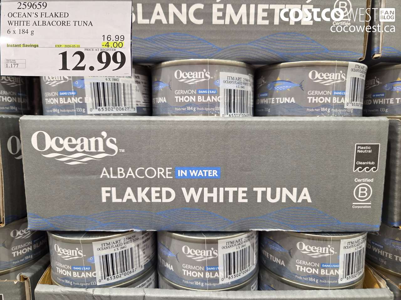 259659 OCEAN'S FLAKED WHITE ALBACORE TUNA 6 X 184G ($4.00 INSTANT SAVINGS EXPIRES ON 2026-05-10) $12.99