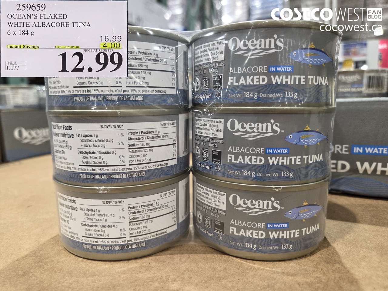 259659 OCEAN'S FLAKED WHITE ALBACORE TUNA 6 X 184G ($4.00 INSTANT SAVINGS EXPIRES ON 2026-05-10) $12.99