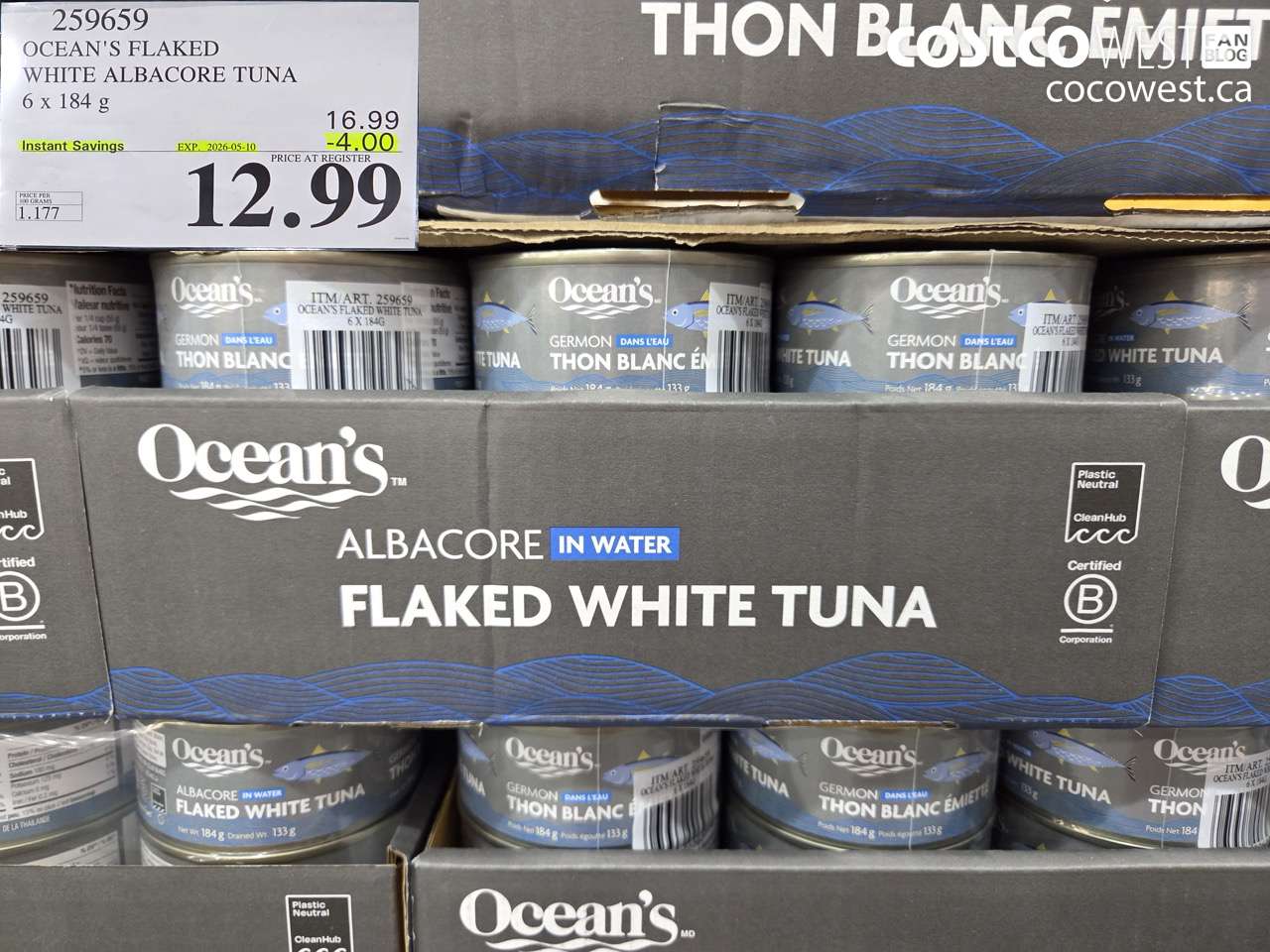 259659 OCEAN'S FLAKED WHITE ALBACORE TUNA 6 X 184G ($4.00 INSTANT SAVINGS EXPIRES ON 2026-05-10) $12.99