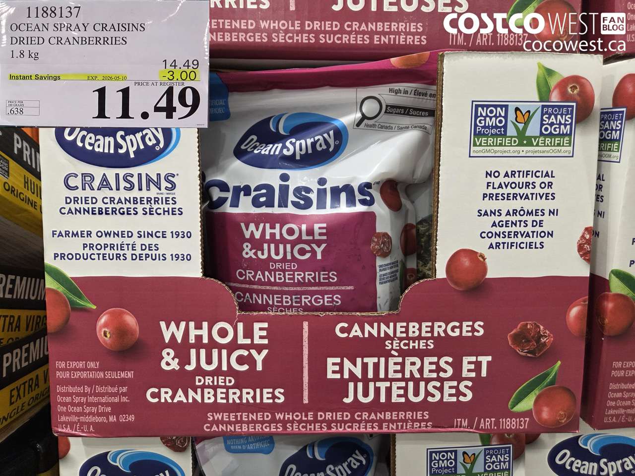 1188137 OCEAN SPRAY CRAISINS DRIED CRANBERRIES 1.8 KG ($3.00 INSTANT SAVINGS EXPIRES ON 2026-05-10) $11.49