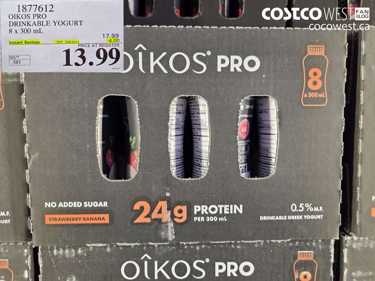 1877612 OIKOS PRO DRINKABLE YOGURT 8 X 300 ML ($4.00 INSTANT SAVINGS EXPIRES ON 2026-04-13) $13.99