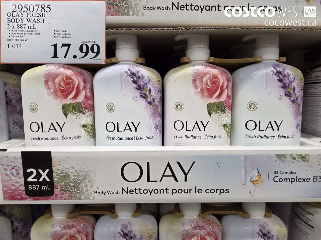 2950785 OLAY FRESH BODY WASH 2 X 887ML $17.99