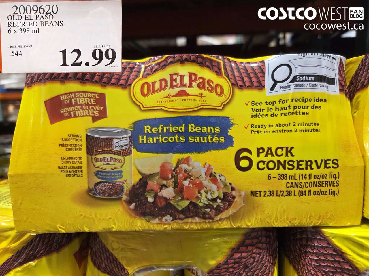 2009620 OLD EL PASO REFRIED BEANS 6 X 398 ML $12.99
