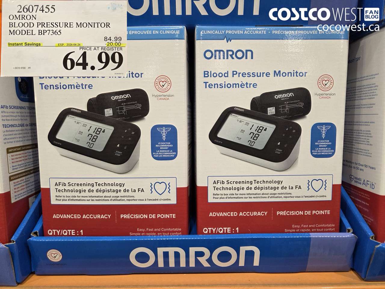 2607455 OMRON BLOOD PRESSURE MONITOR MODEL BP7365 ($20.00 INSTANT SAVINGS EXPIRES ON 2026-04-26) $64.99
