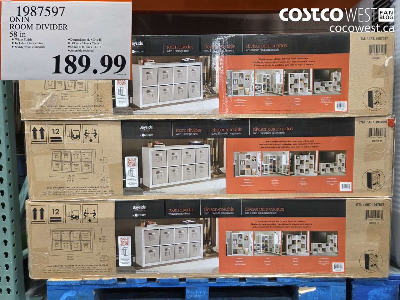 1987597 ONIN ROOM DIVIDER 58 IN $189.99